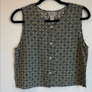 PUTUMAYO Sage Green Print Button-Up Crop Tank Top • Small